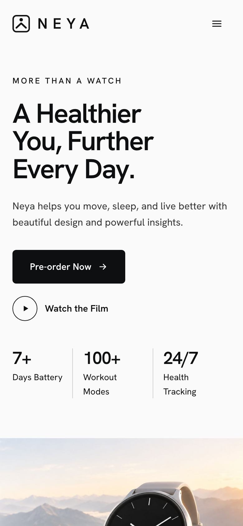 Smartwatch Launch landing page template on a phone