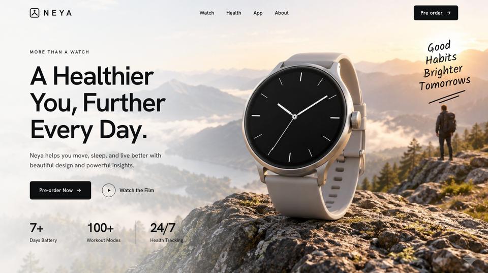 Smartwatch Launch template — Hero section