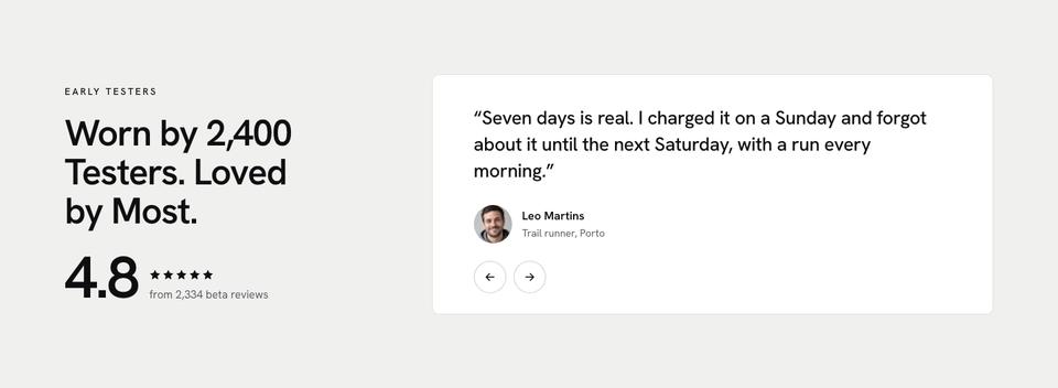 Smartwatch Launch template — Tester reviews section