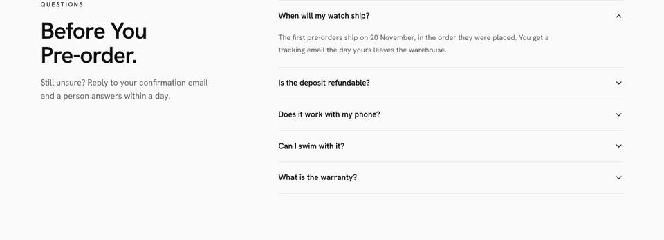 Smartwatch Launch template — Questions section