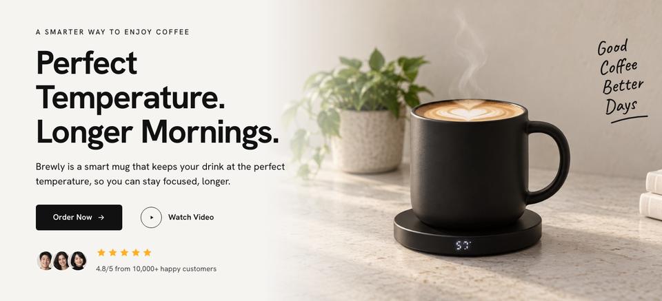 Smart Mug DTC template — Hero section