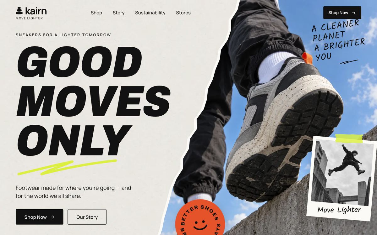 Sustainable Sneakers landing page template, desktop