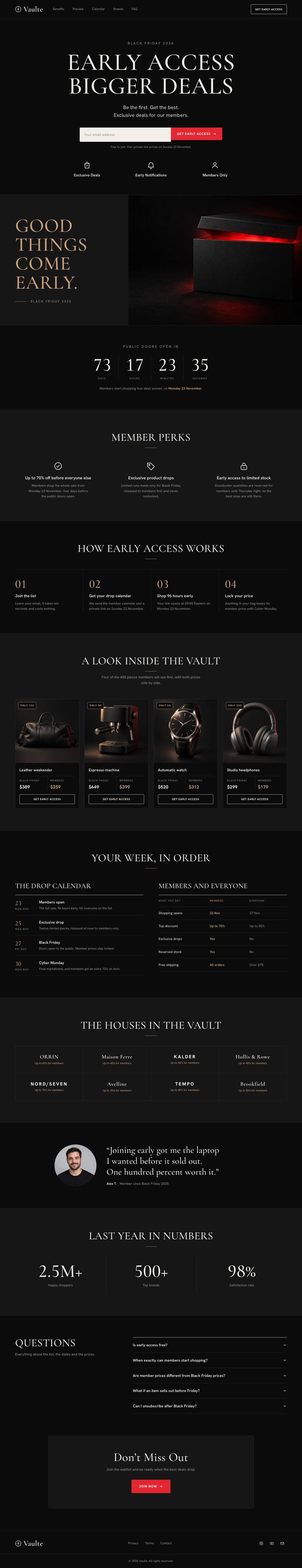 Black Friday Early Access template, the whole page on desktop