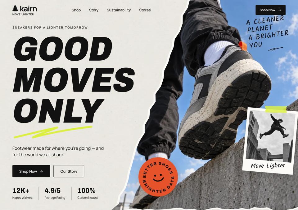 Sustainable Sneakers template — Hero section