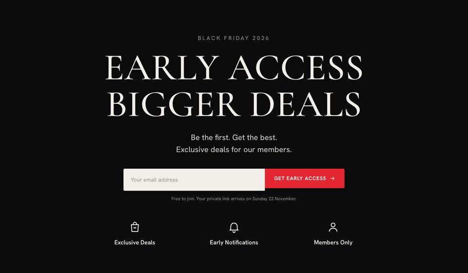 Black Friday Early Access template — Hero section
