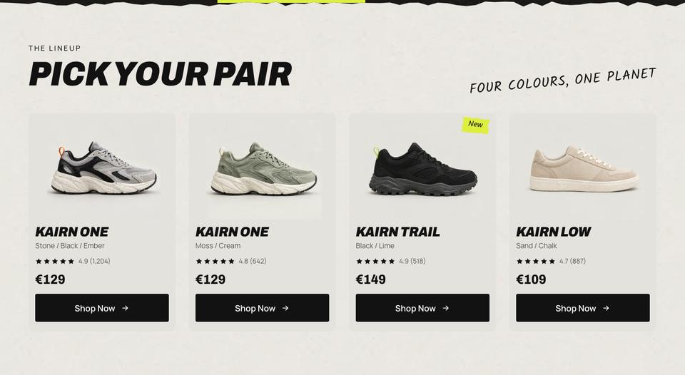 Sustainable Sneakers template — The lineup section