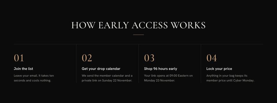 Black Friday Early Access template — How it works section
