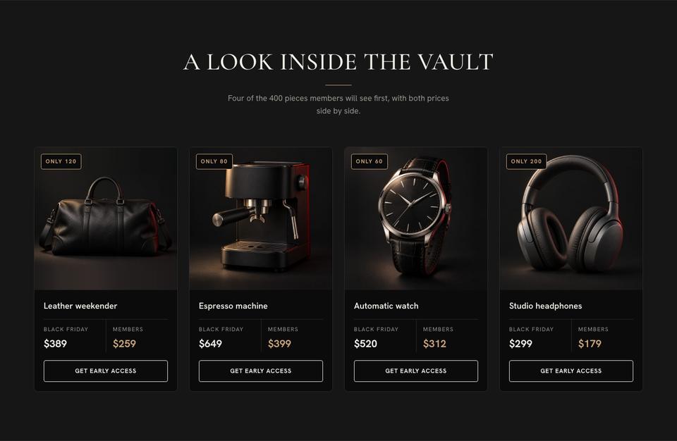 Black Friday Early Access template — The vault section