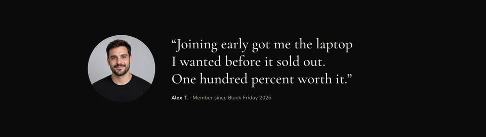 Black Friday Early Access template — Member quote section