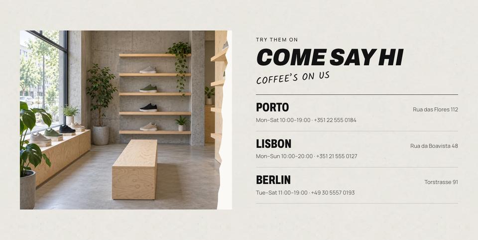 Sustainable Sneakers template — Stores section