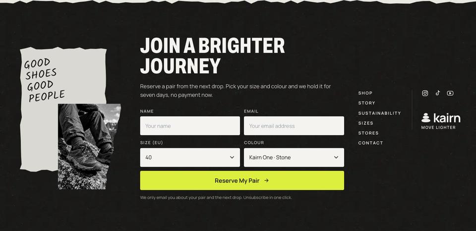 Sustainable Sneakers template — Reserve form section