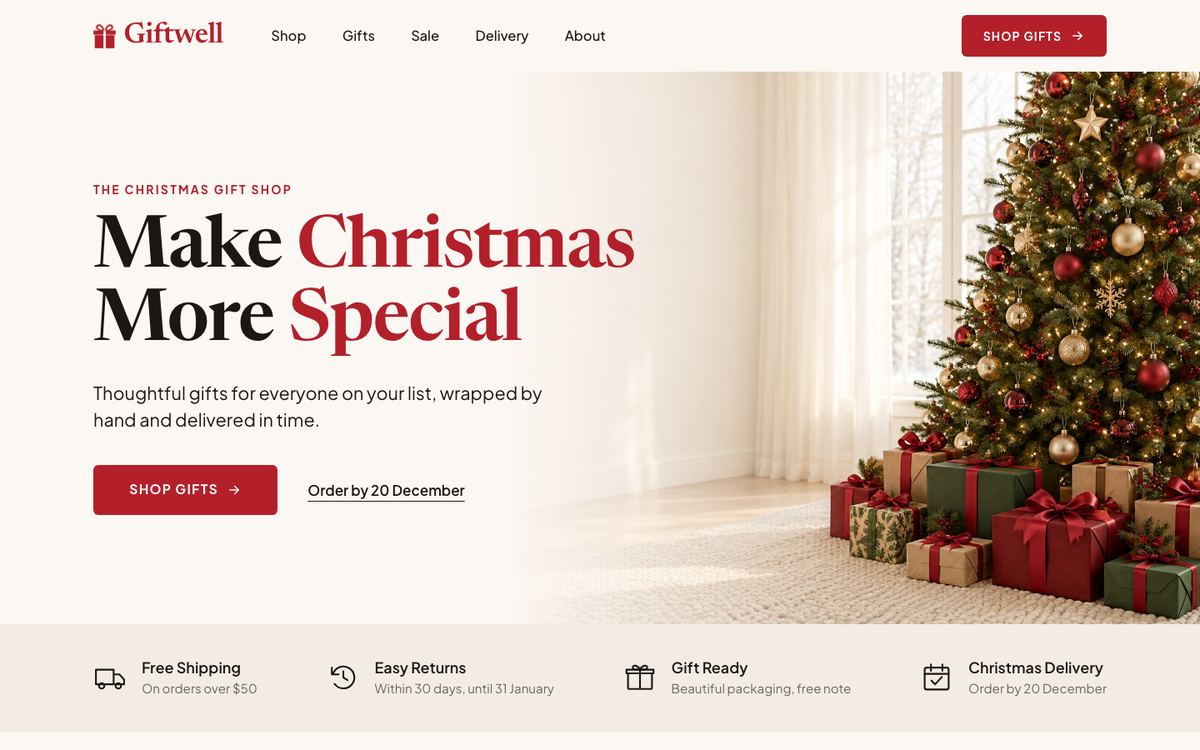 Christmas Gift Shop landing page template