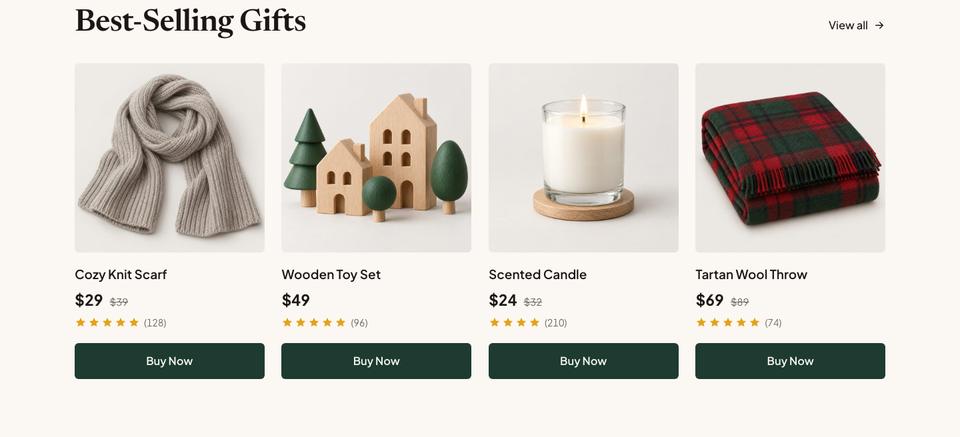 Christmas Gift Shop template — Bestsellers section