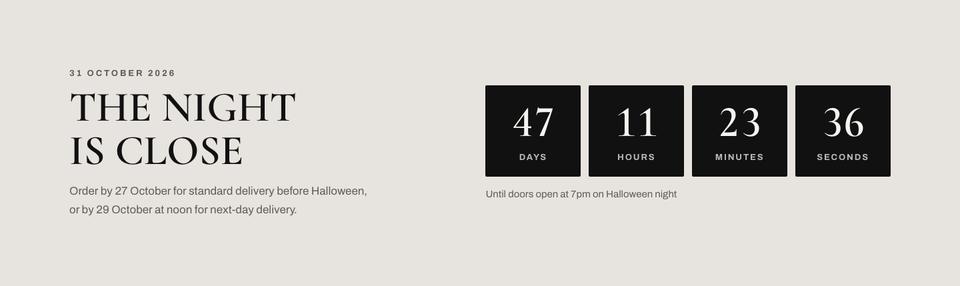Costume Shop Editorial template — Countdown section
