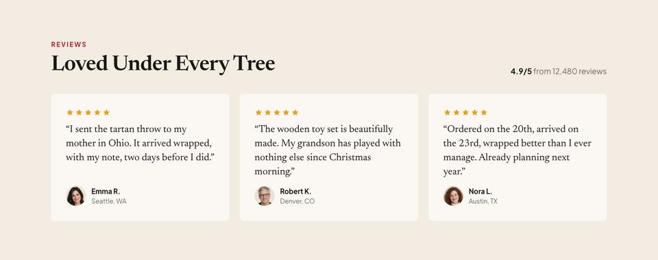 Christmas Gift Shop template — Reviews section