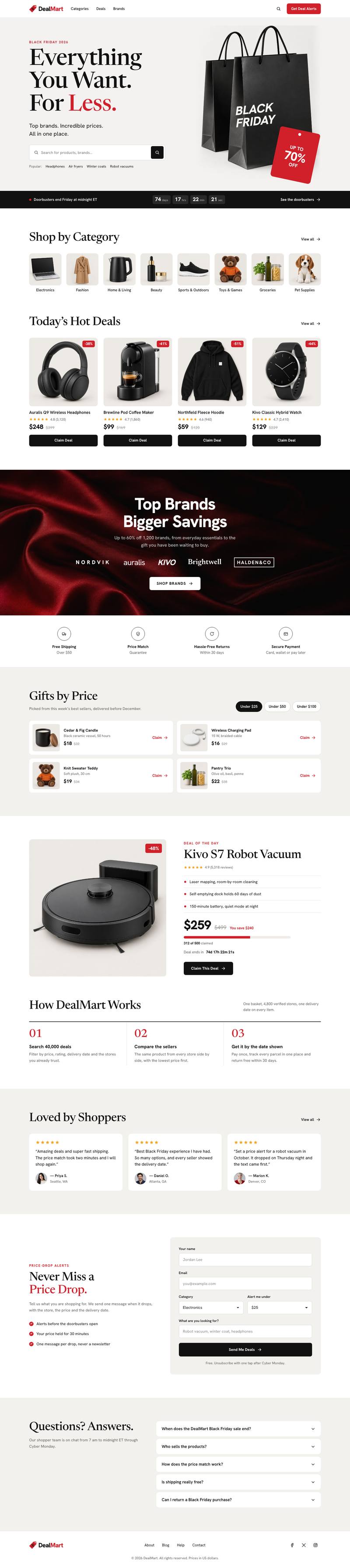 Black Friday Marketplace template, the whole page on desktop