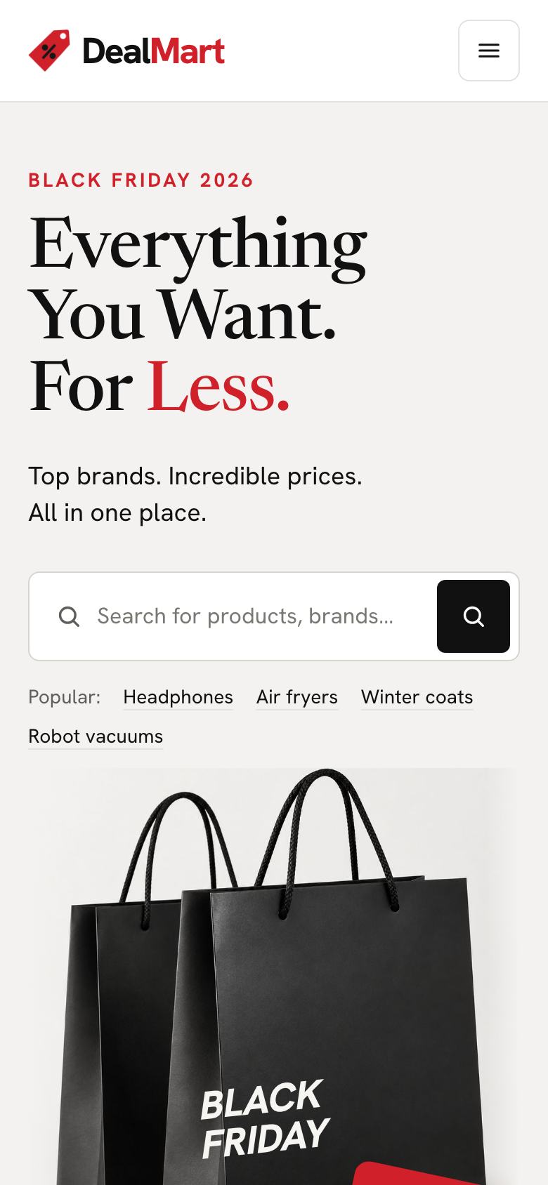 Black Friday Marketplace landing page template on a phone