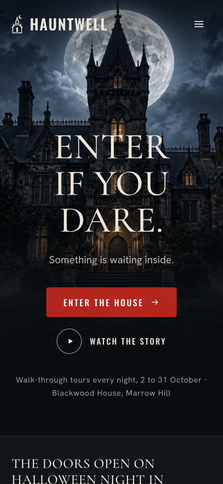 Haunted House Story landing page template on a phone