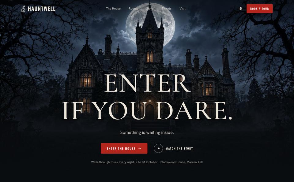 Haunted House Story template — Hero section