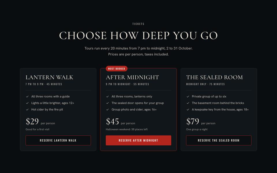 Haunted House Story template — Tickets section