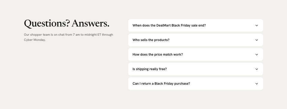 Black Friday Marketplace template — Questions section