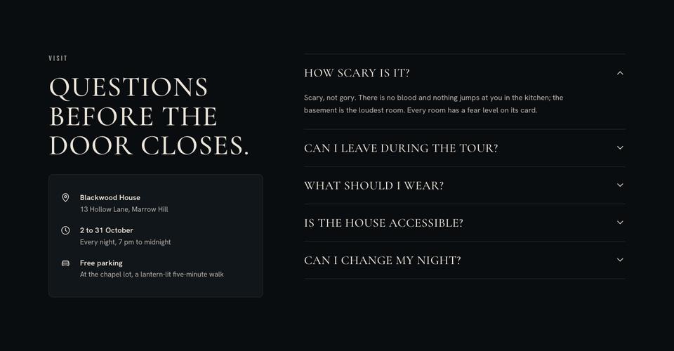 Haunted House Story template — Visit section