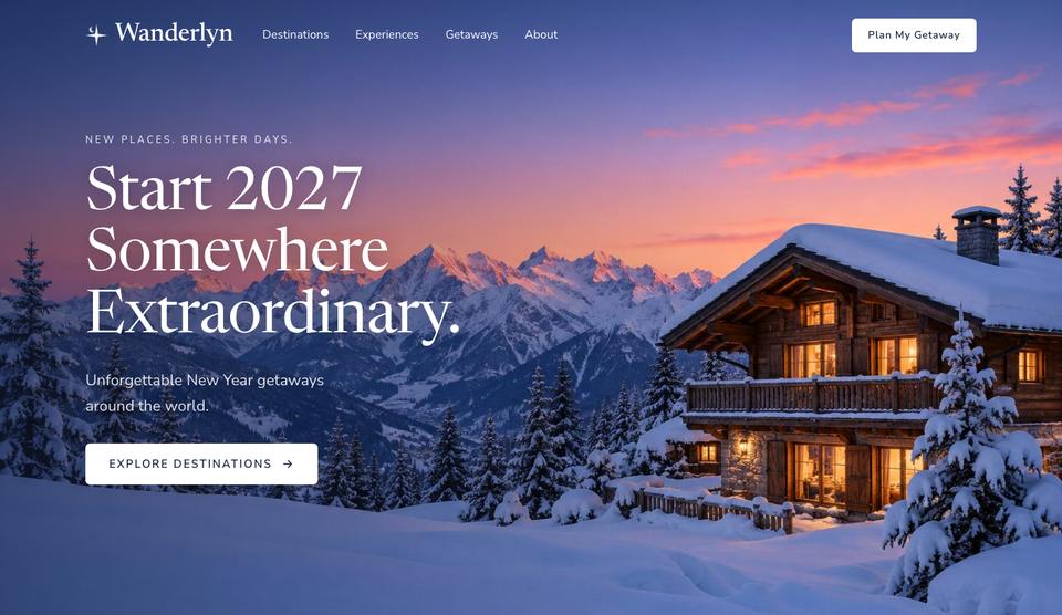 New Year Getaway template — Hero section
