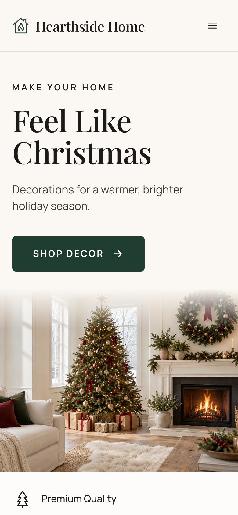 Christmas Home Decor landing page template on a phone
