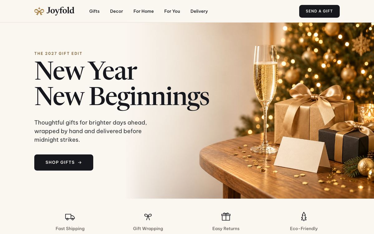 New Year Gift Shop landing page template, desktop