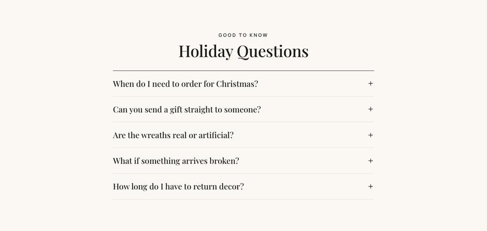Christmas Home Decor template — Questions section