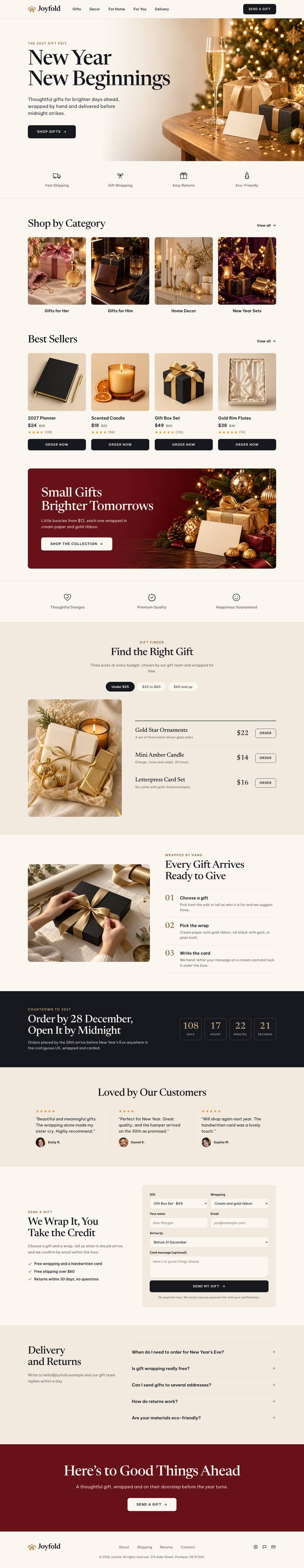 New Year Gift Shop template, the whole page on desktop