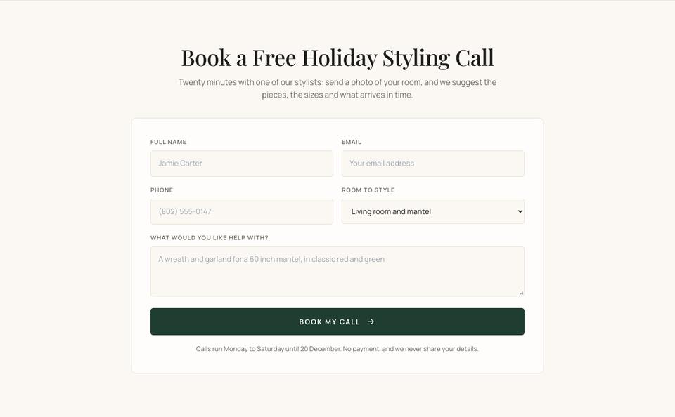 Christmas Home Decor template — Styling call section