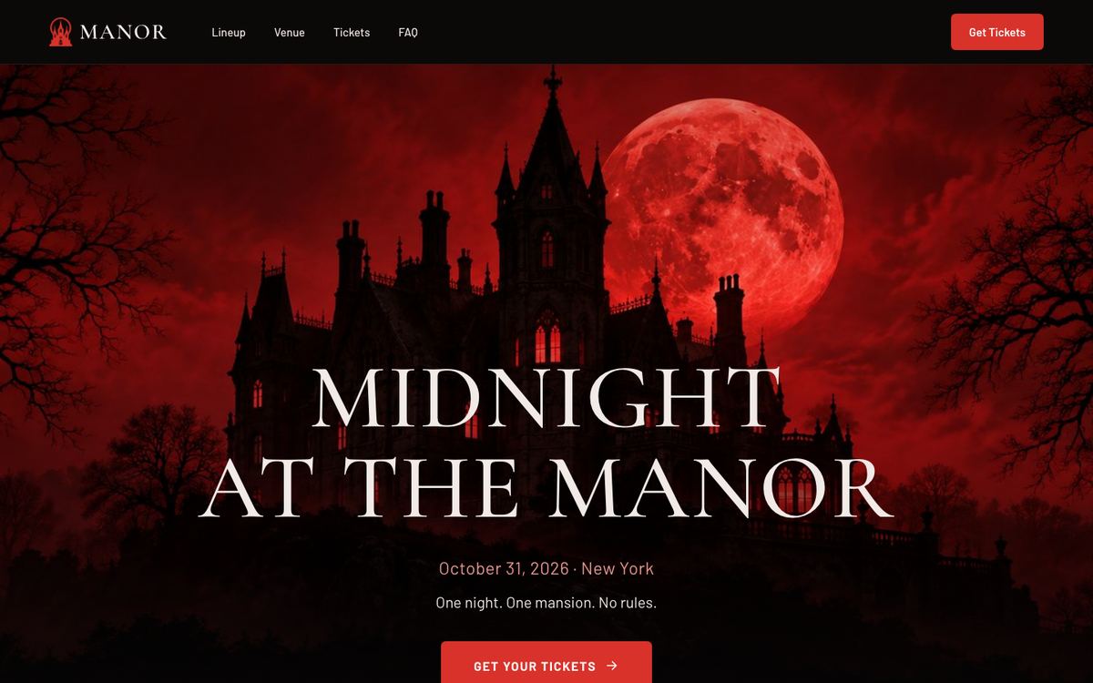 Halloween Manor Party landing page template