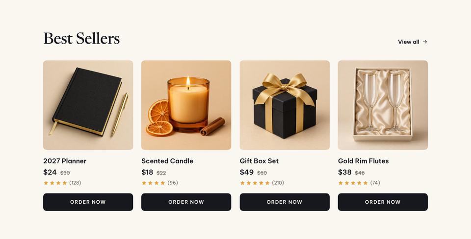 New Year Gift Shop template — Best sellers section