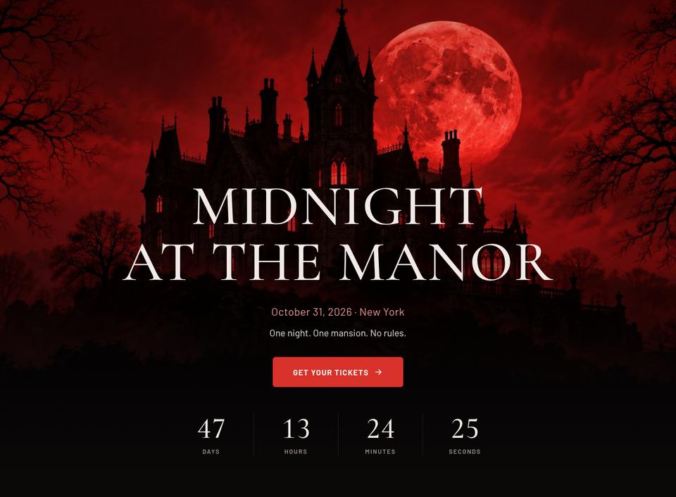 Halloween Manor Party template — Hero section