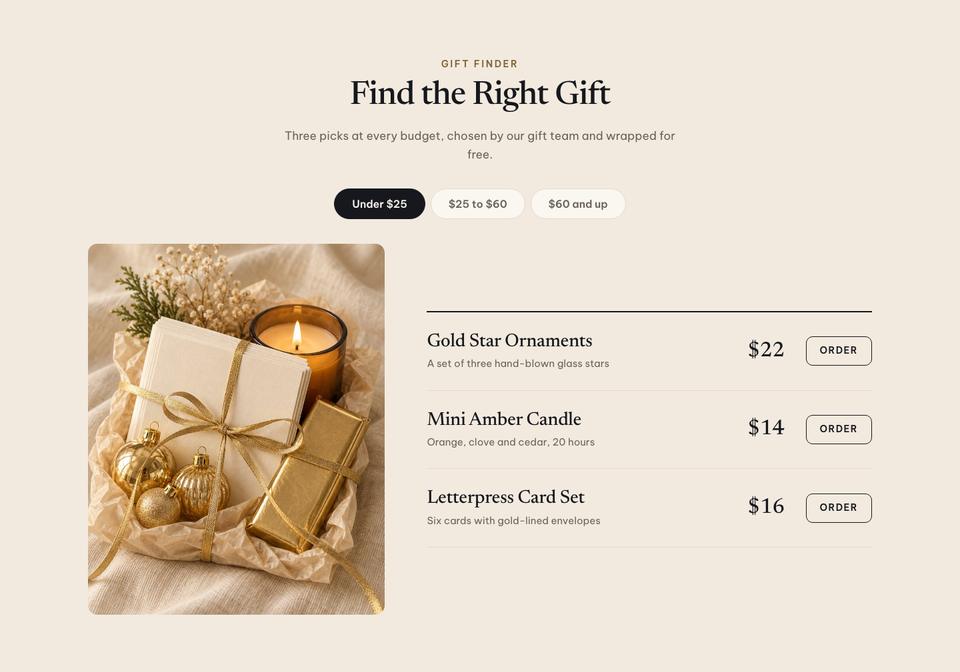 New Year Gift Shop template — Gift finder section