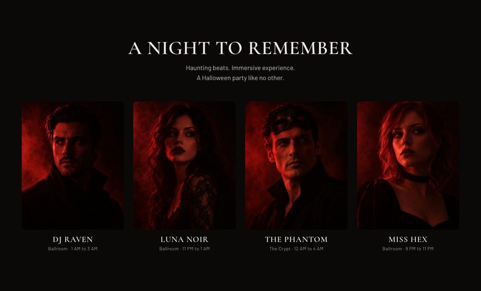 Halloween Manor Party template — Line-up section