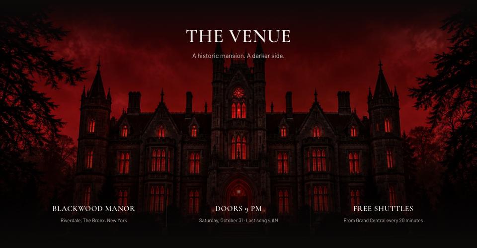 Halloween Manor Party template — The venue section