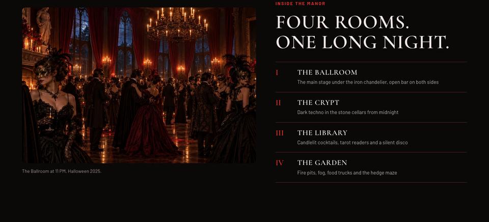 Halloween Manor Party template — The rooms section
