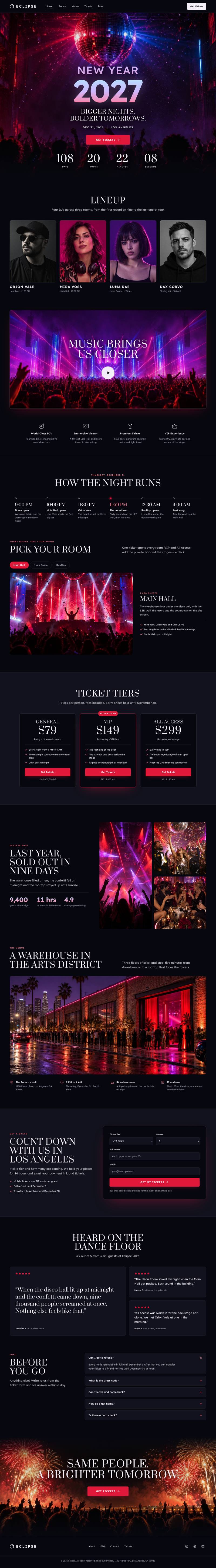 New Year Party template, the whole page on desktop