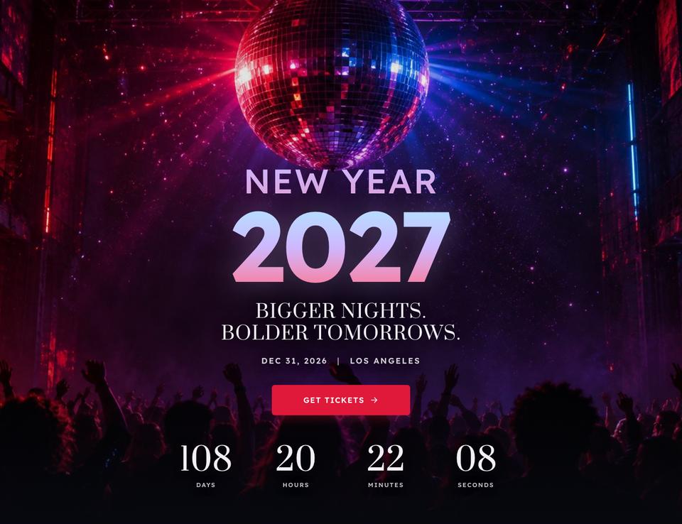 New Year Party template — Hero section