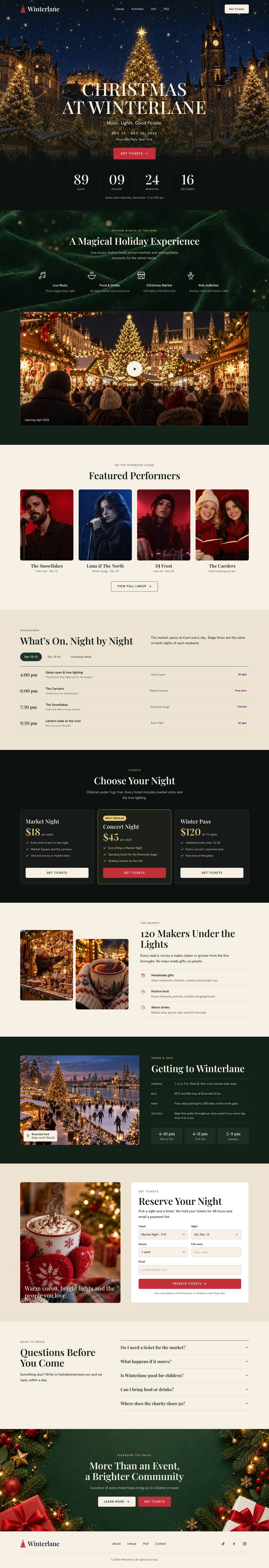 Christmas Market Event template, the whole page on desktop