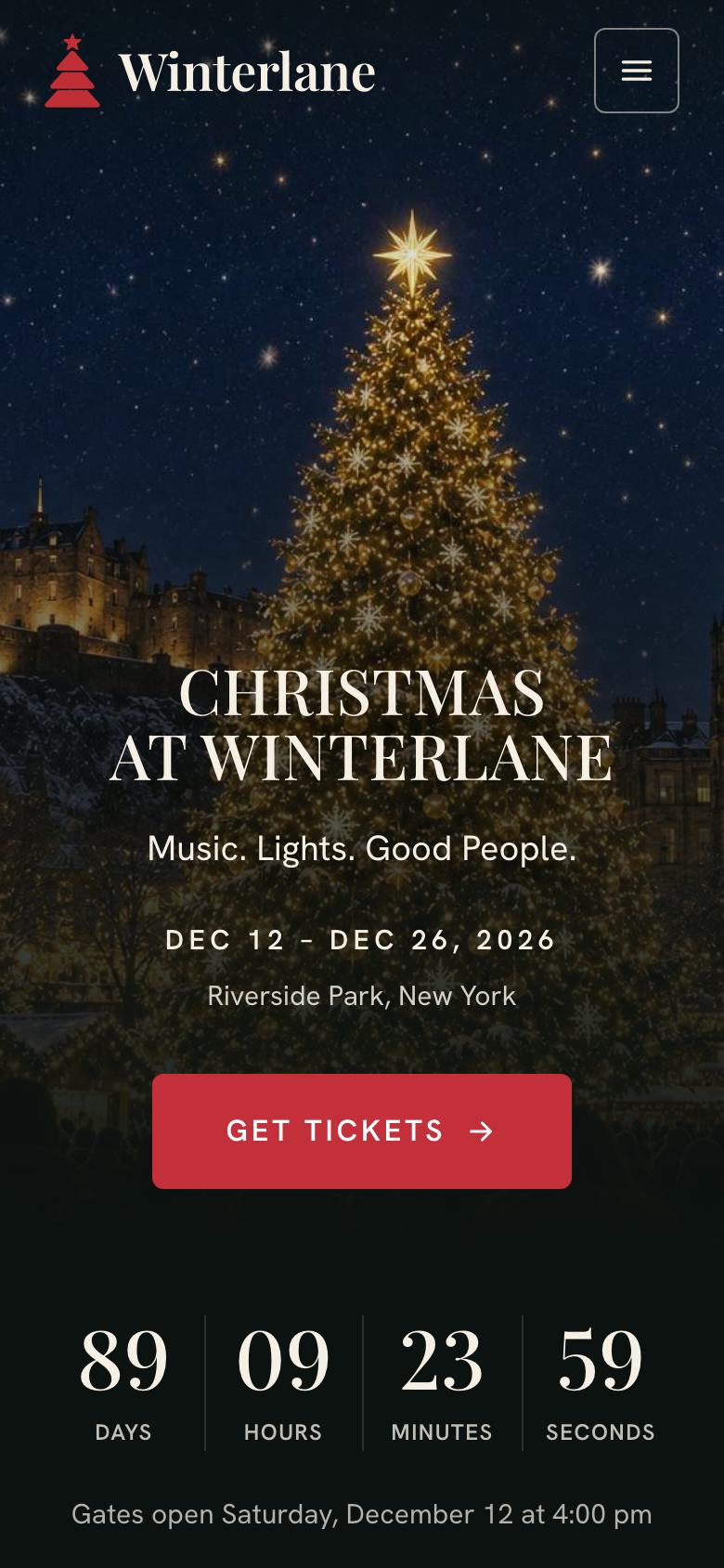Christmas Market Event landing page template on a phone