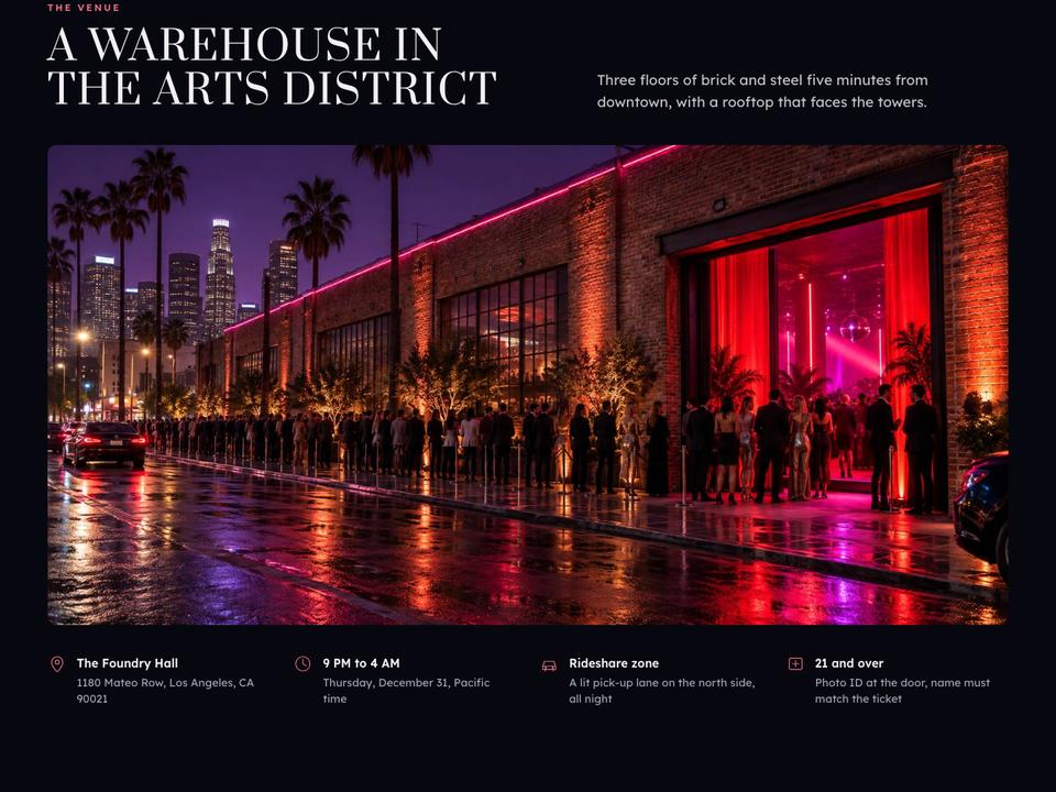 New Year Party template — The venue section