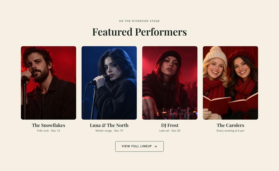 Christmas Market Event template — Performers section
