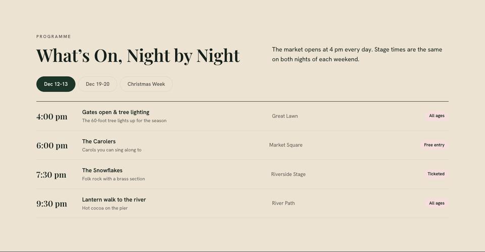 Christmas Market Event template — Programme section
