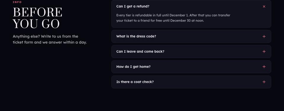 New Year Party template — Questions section