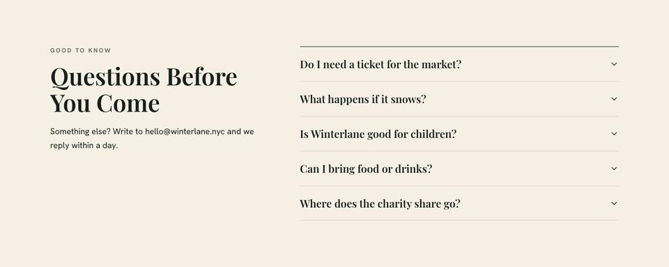Christmas Market Event template — Questions section