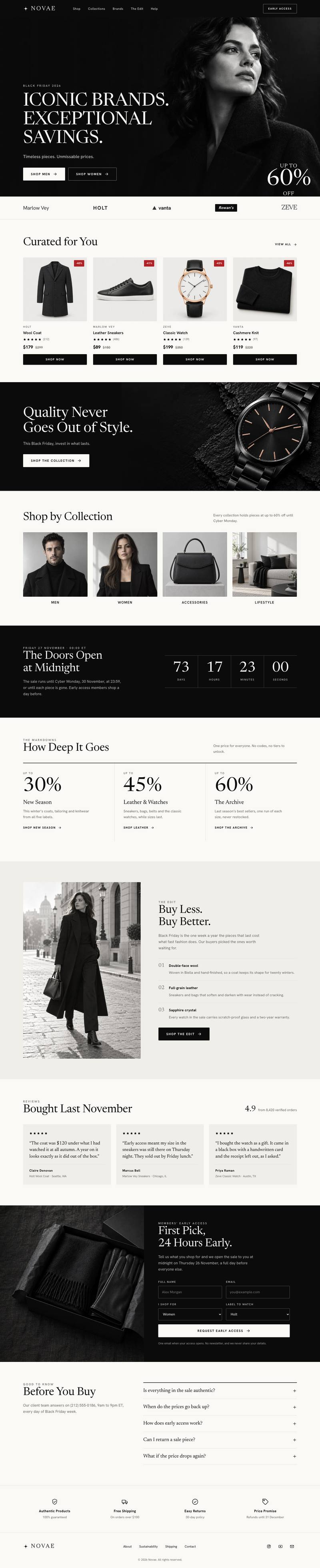 Black Friday Premium Brands template, the whole page on desktop