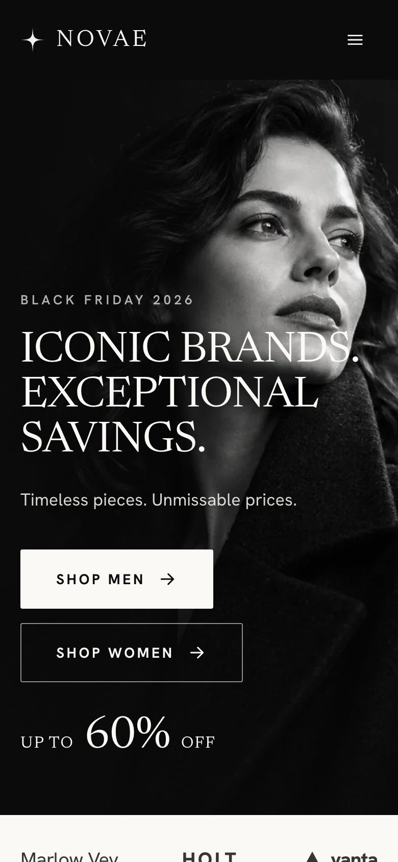 Black Friday Premium Brands landing page template on a phone
